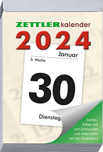 ZETTLER Tagesabreißkalender XXL 2024, im Format 9,9 x 14,3 cm, Bürokalender mit Wochenzählung und spannenden Rezepten und Räseln auf der Rückseite ZETTLER Tagesabreißkalender XXL 2024, im Format 9,9 x 14,3 cm, Bürokalender mit Wochenzählung und spannenden Rezepten und Räseln auf der Rückseite von Zettler