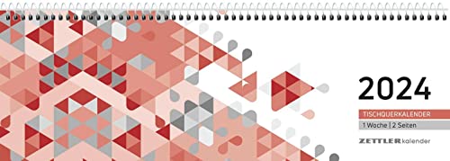 ZETTLER Tischquerkalender rot Tischkalender 2024, im Format 22 x 45 cm, Monatskalender, Bürokalender inkl. Jahresübersicht von Zettler