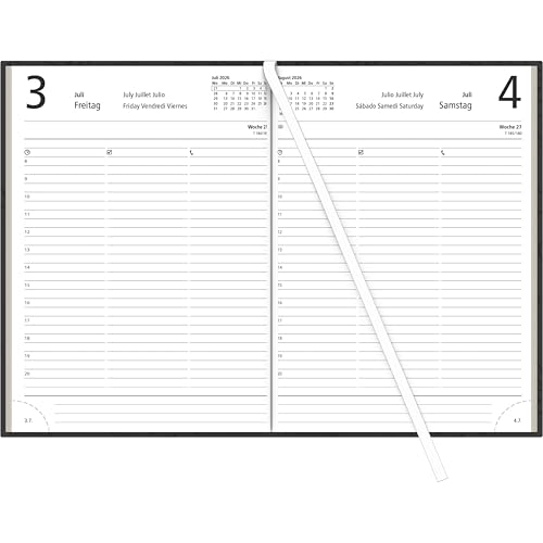 Zettler Buchkalender 1T/1S Bl. Engel farblich sortiert (schwarz, rot, türkis) 2026 – Bürokalender 15 × 21 cm, 1 Tag pro Seite, Recyclingpapier, FSC, Tagesplaner mit Stundenplan 7–19 Uhr von Zettler