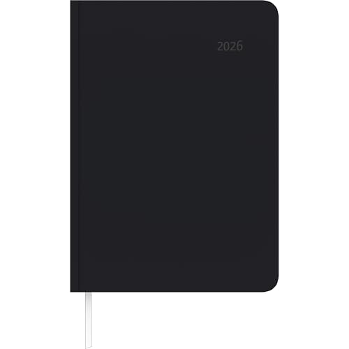Zettler Buchkalender Tucson schwarz A5 Register 2026 – Timer 15 x 21 cm mit lederähnlichem Einband, 1 Tag pro Seite, Registerstanzung, Jahres-/Monatsübersichten, FSC-zertifiziert von Zettler