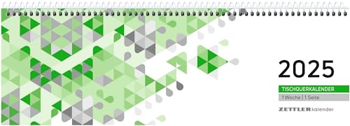 Zettler Tischquerkalender 1W/1S 2025 29,6x9,9 cm grün 1 Woche auf 1 Seite Bürokalender mit 60 Seiten Stundeneinteilung 7-19 Uhr von Zettler