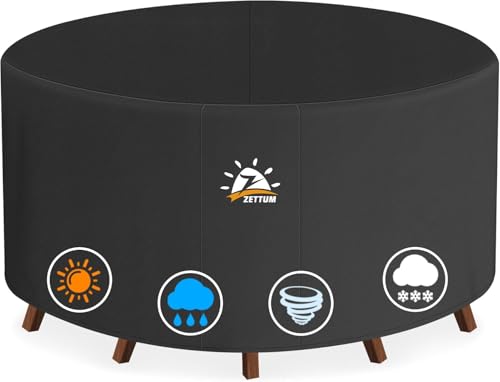 Zettum Abdeckung für Gartenmöbel Ø245 x 73 CM, Gartentisch Abdeckung 600D Oxford PU Möbbelsets Abdeckhaube, Wasserdichtes & Heavy Duty Rund Schutzhülle für Loungemöbel, Terrassenmöbel Zettum Abdeckung für Gartenmöbel Ø245 x 73 CM, Gartentisch Abdeckung 600D Oxford PU Möbbelsets Abdeckhaube, Wasserdichtes & Heavy Duty Rund Schutzhülle für Loungemöbel, Terrassenmöbel von Zettum