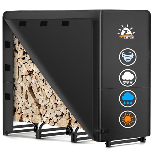 Zettum Metall Kaminholzregal Außen 121 x 35 x 121 CM, Brennholzregal mit Abdeckung 600D PU-Beschichtung, Wasserdicht holzlager für Brennholz, Kamin holzunterstand für Garten Terrasse von Zettum