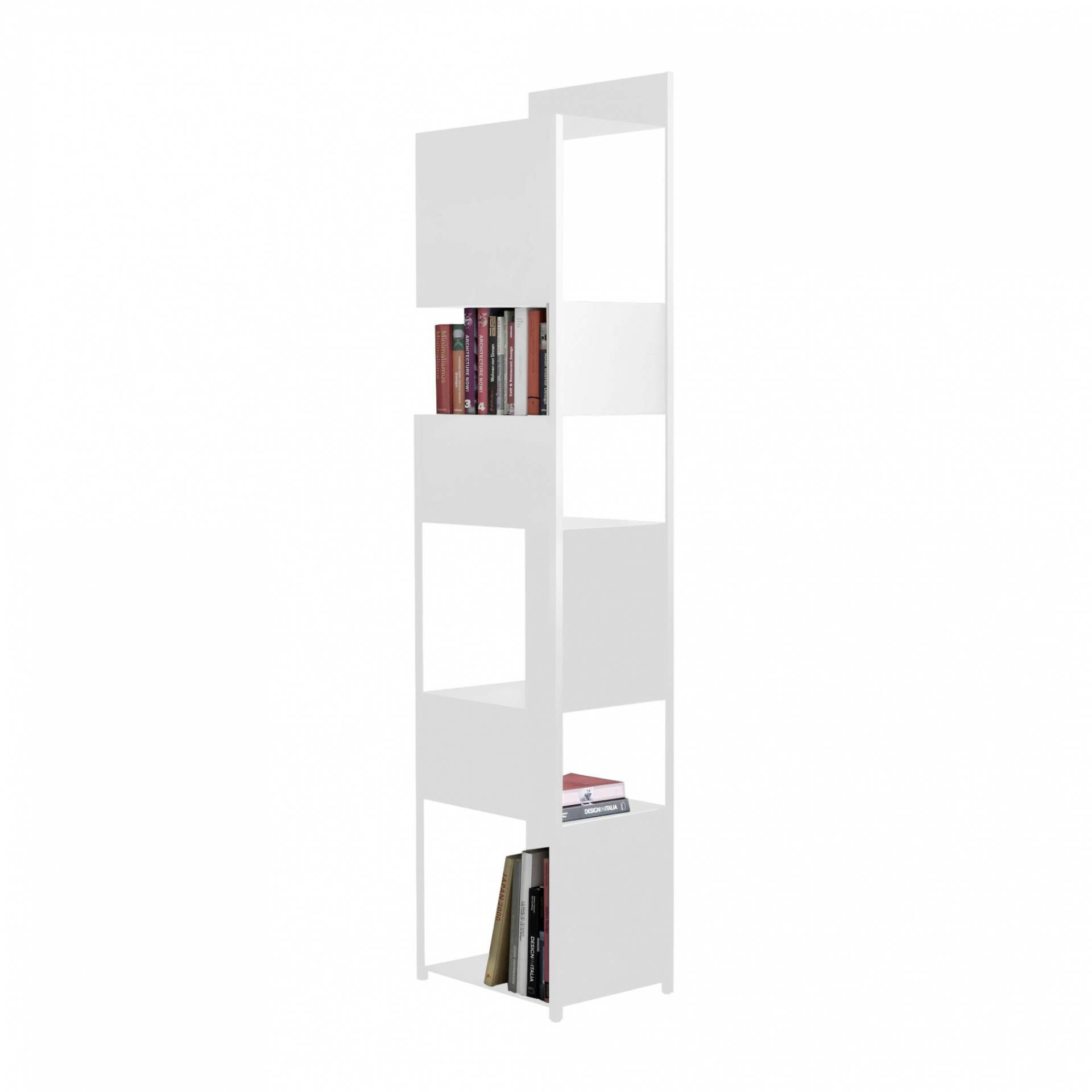 Zeus - Tito Büchersäule 40x35x195cm - weiß gaufriert/7 Fächer/epoxylackiert/Gestell weiß gaufriert von Zeus