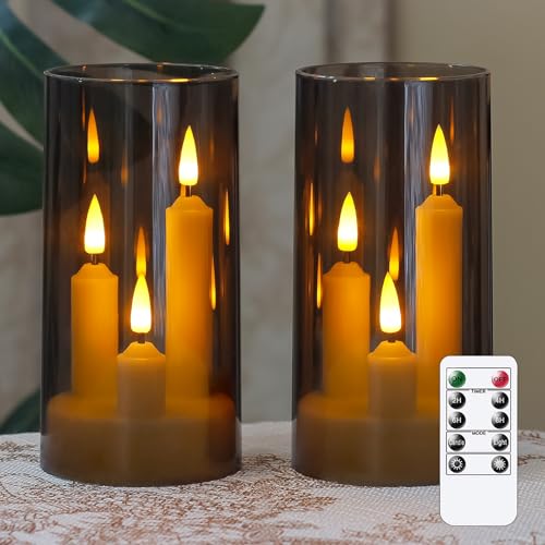 Zevanor 3 in 1 Flammenlose kurze LED-Stabkerzen mit Fernbedienung und Timerfunktion, batteriebetriebenes 2er-Pack Grau Acryl 7,5cm x15cm Säule Flackernde von Zevanor