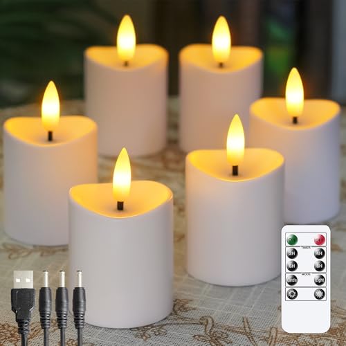 Zevanor Wiederaufladbare flammenlose Fernbedienung 5cm x6cm Teelicht LED-Kerzen, flackernde Kunststoff weiß Timerfunktion Packung von 6 Votiv Teelicht Kerzen mit Ladekabel von Zevanor