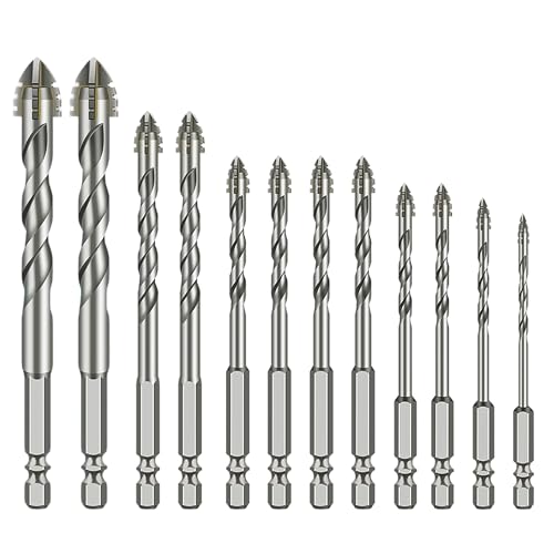 12-tlg Sägezahnbohrer Fliesenbohrer mit 4 Schneiden: Powerbit Exzenterbohrer Set Hochfeste Vierschneidiger Sägezahn Exzenterbohrer für Fliesen Glas Porzellan Keramik Beton Ziegelwand 3/4/5/6/8/12 mm von Zevmi