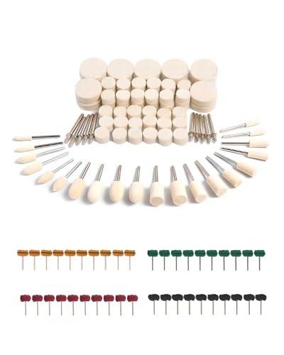 140 PCS Wollfilz Polieraufsatz für Akkuschrauber: Multifunktionale Wolle Filz Polierset Scheuerschwamm Polierscheiben mit 1/8" (3 mm) Schaft Geeignet zum Polieren von Glas Holz Metall von Zevmi