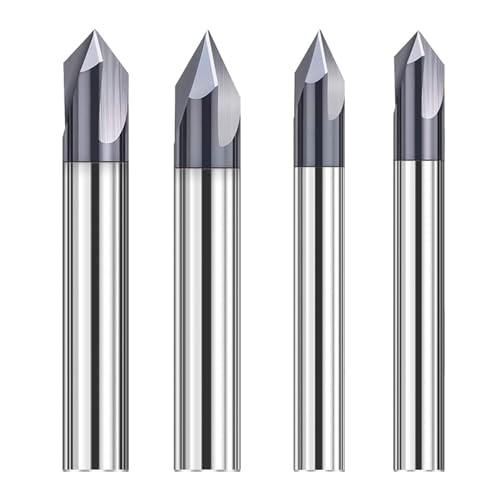 4 Stück Fasenfräser Gravierfräser: 3 Flöten Fasenfräser mit 4 mm/6 mm (60 grad und 90 grad) Schaft V Nutfräser CNC-Fräser-Set für Werkzeugmaschinen und Anfasen von Zevmi