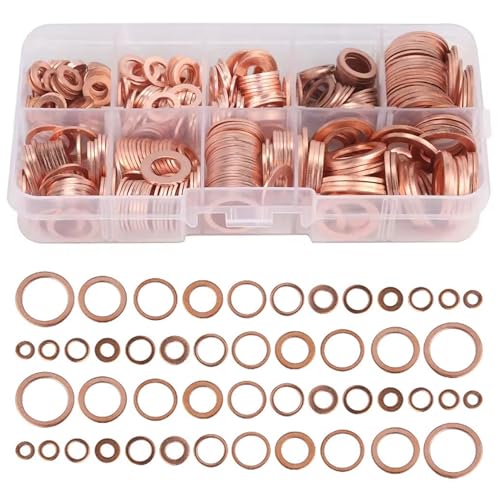 400 Stück Kupferringe Sortiment Set: Kupferdichtringe Unterlegscheiben Dichtringe Sortiment M5 M6 M8 M10 M12 M14 Fitschenringe Set für Automobile Generatoren Maschinen und Geräte von Zevmi