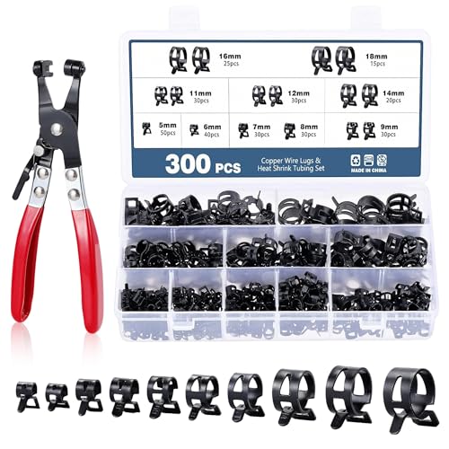 Kraftstoffleitung Schlauchschellen Befestigung Set: 300 Stück 5-18mm Schlauchklemme Federbandschellen Benzinschlauch Schellen mit Zange 10 Größen von Zevmi