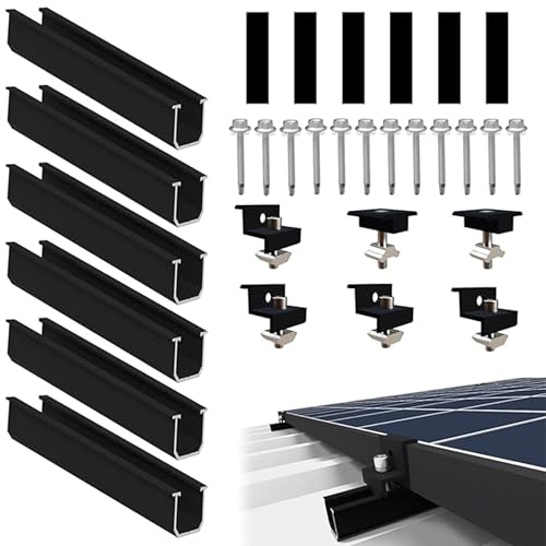 Solarpanel Halterung für 2 Solarmodul: PV Modul Halterung Montageset mit 12cm Schienen für Flachdach und Trapezblech - Alu Solar Panel Halterung von Zevmi