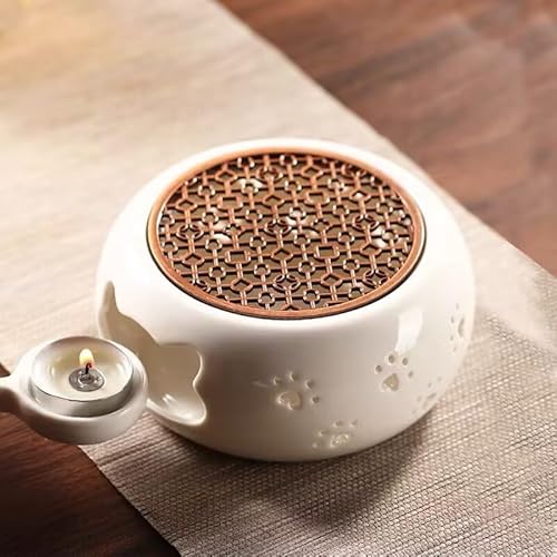 Stövchen für Teekanne Keramik: 1 Stück Porzellan Teewärmer mit Teelichthalter und Herdmatte 15cm Durchmesser Hohlschnitt Design Teekannenwärmer für Wärmeerhaltung von Tee Milch Kaffee von Zevmi