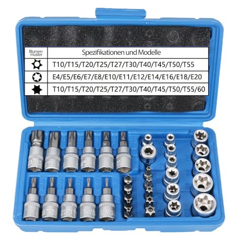 Torx Steckschlüssel und Bit Satz Sechskant: 34tlg Innen Außen Torx Steckschlüssel, inkl. E4-E20 Nuss, T10-T60 Torxsatz von Zevmi