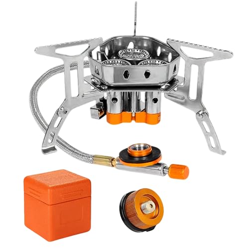 Windschutz Gas Campingkocher 6800W: Faltbar Mini Camping Gaskocher mit Piezozündung für Outdoor Picknick Trekking Hiking Wandern (6800W) von Zevmi
