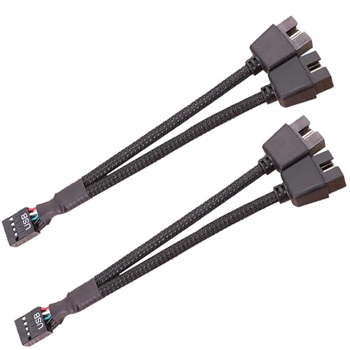 Zevmi 2 Stück 9 Pin USB Splitter: Mainboard USB Splitter, Schwarz USB 2.0 Nylon Geflochten für Interne Computer Motherboard von Zevmi