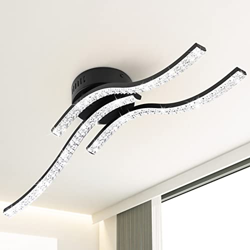 LED Deckenleuchte, 24W Acryl Wellenförmige Deckenlampe 3 Parallel Flammige 2640 Lumen Deckenleuchte für Esszimmer Wohnzimmer, Schlafzimmer, Küchenflur, Schlafzimmer (4000K Neutralweiß, Schwarz) von Zewanny