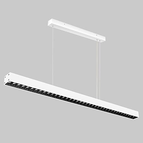 Zewanny LED Büro Hängelampe Weiß,Wohnzimmerlampe Pendelleuchte Esstisch Hängeleuchte,Moderno Höhenverstellbar 107CM 36W 4000K Natural Licht Aluminium Büroleuchte Pendellampe von Zewanny