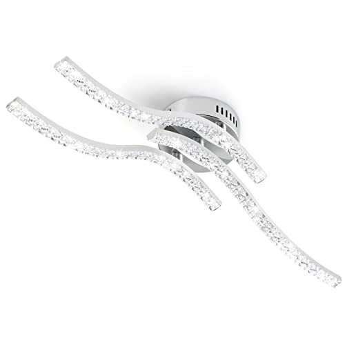 Zewanny LED Deckenleuchte, 24W Acryl Wellenförmige Deckenlampe 3 Parallel Flammige 2640 Lumen Deckenleuchte für Esszimmer Wohnzimmer, Schlafzimmer, Küchenflur, Schlafzimmer (5500K Kaltesweiß, Chrom) von Zewanny