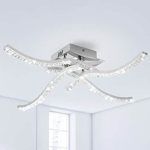 Zewanny LED Deckenleuchte, 32W Acryl Wellenförmige Deckenlampe 4-flammige 3520 Lumen Deckenleuchte für Esszimmer Wohnzimmer, Schlafzimmer, Küchenflur, Schlafzimmer (Chrom, 5500K Kaltes Weiß) von Zewanny
