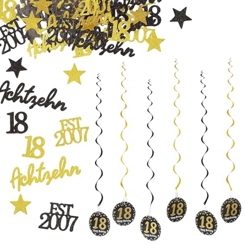 18 Geburtstag Deko, 1 Hängender Wirbel und 150 Papierschnipsel, 2-teiliges Set Für Partydekoration, Farbenfrohe Gestaltung Für 18. Geburtstag, Hochzeit Und Jubiläen von ZexJpr