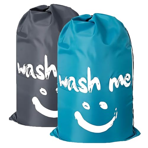 2 Stück Wäschesack, 61x92 cm Wäschebeutel Schmutzwäsche, Wäschesack Camping, Blau und Grau, Oxford-Stoff, Ideal für Reisen und Studentenwohnheim von ZexJpr