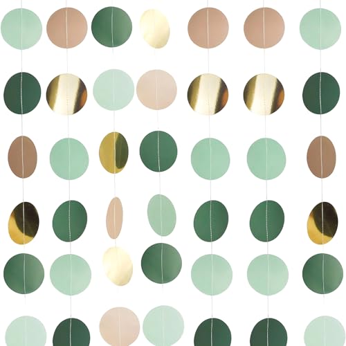 3 Stück Girlande Grün, 4m Dekorative Rundpapiergirlande, für Geburtstage Karneval Jubiläen Hochzeiten Dekoration, Funkeln Papier Girlande Gold für Wedding Party Decorations von ZexJpr