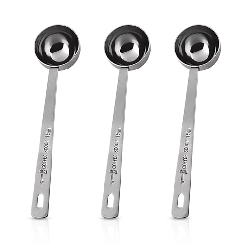 3 Stück Kaffeelöffel Portionierer Aus Edelstahl, 15.5 cm Messlöffel Für Kaffeepulver, Dosierlöffel Set mit Präzision, Ein Löffel für Küche, Party, Zucker Kaffee Kakao Tee Getränke von ZexJpr