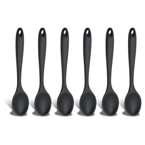 6 Stück Silikon Löffel, Kochlöffel Silikon, Schwarz 4.3x20cm Hitzebeständig Serviertischlöffel Antihaft Küche Löffel, Ideal für Küche, Kochen, Backen, Rühren(Schwarz) von ZexJpr