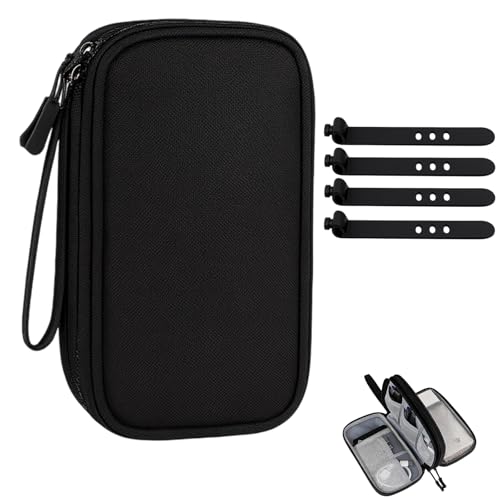 Kabelorganizer Set, Tragbare Organizer Tasche Für Kabel Und Elektronik， 1 Kabeltasche Und 4 Silikon Kabelbinder, Schwarz, Ideal Für Reisen Und Büro, Geeignet Für Elektriker von ZexJpr