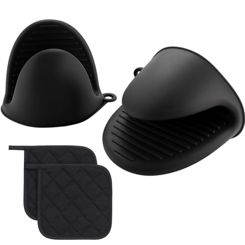 Ofenhandschuhe Silikon, Wärmeisolierte Handschuhe, Silikon Topflappen, Hitzebeständige Silikonhandschuhe für Backen, Grillen und Küche, Geeignet für Das Heimbacken， Schwarz von ZexJpr