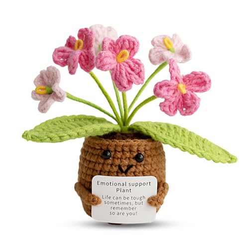 Positive Geschenke, Vergiss Mein Nicht Blumen, Gehäkelte Blumen Als Pocket Hug, Mutmacher Geschenk Für Freunde Und Familie, 6 x 11cm Aus Baumwolle In Zartem Rosa von ZexJpr