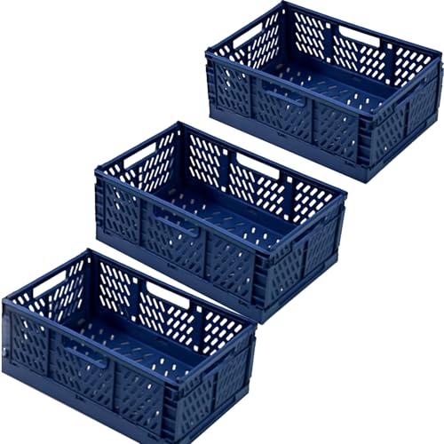 ZexJpr 3 Stück Klappkiste, Faltbare Aufbewahrungsbox Stabil, 30,5 X 20 X 12,2 Cm, Dunkelblau, Klappboxen Faltbar FüR KüChe, BüRo, Auto, Sie KöNnen Kleidung, Obst Und MüLl Aufbewahren von ZexJpr