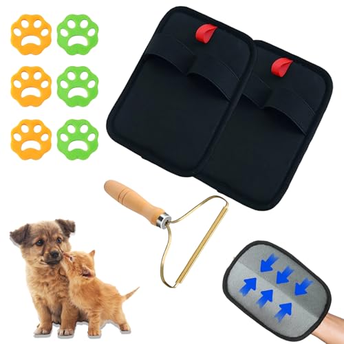 ZexJpr 9-teiliges Tierhaarentferner Handschuh, Set für Hunde- und Katzenhaare, Effiziente Haarentfernung Von Kleidung Und Möbeln, Kratzer Für Auto Und Haushalt，Hund Verliert Haare von ZexJpr