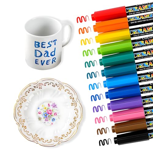 ZexJpr Porzellanstifte Spülmaschinenfest, Keramik Bemalen Set mit 12 Farben, 13.7 cm Länge, Glasmalstifte Spülmaschinenfest für Tassen, Steine und Keramikdesigns von ZexJpr