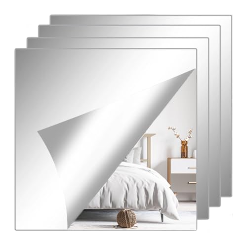ZexJpr Spiegel Zum Kleben, 4 Stück Selbstklebende Spiegelfolie 20x20cm, Wandspiegel für Badezimmer, Wohnzimmer und Schlafzimmer von ZexJpr