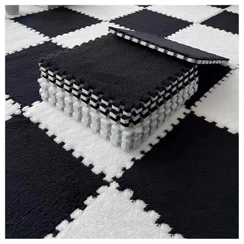 Zeyeo 100 Stück 12 X 12 X 0,4 Zoll Plüsch-Ineinander Greifende Teppichfliesen, Schaumstoff-Puzzlematten Für Den Heimboden(Black White) von Zeyeo