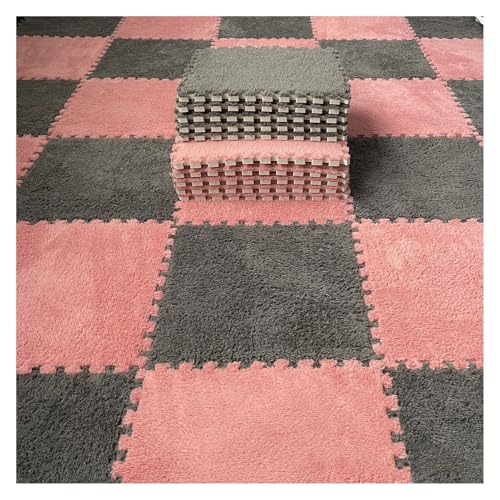 Zeyeo 100 Stück 12 X 12 X 0,4 Zoll Plüsch-Ineinander Greifende Teppichfliesen, Schaumstoff-Puzzlematten Für Den Heimboden(Light Red Gray) von Zeyeo