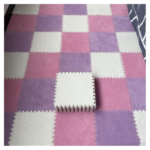 Zeyeo 100 Stück 12 X 12 X 0,4 Zoll Plüsch-Ineinander Greifende Teppichfliesen, Schaumstoff-Puzzlematten Für Den Heimboden(Pink Purple White) von Zeyeo