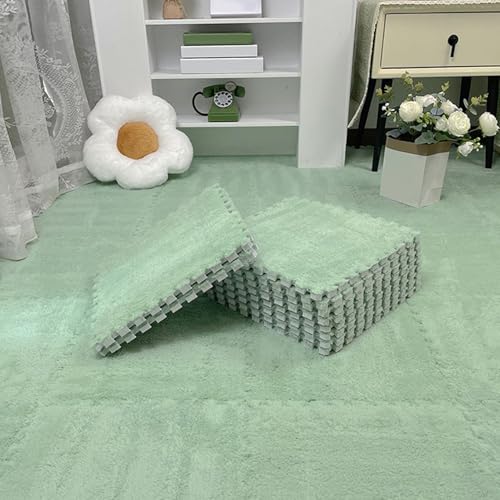 Zeyeo 12 Stück 12" X 12" X 1cm Weiche Plüsch-Fußmatten Aus Ineinandergreifendem Schaumstoff Mit Rändern Für Spielzimmer Und Fitnessstudio(Green 2) von Zeyeo