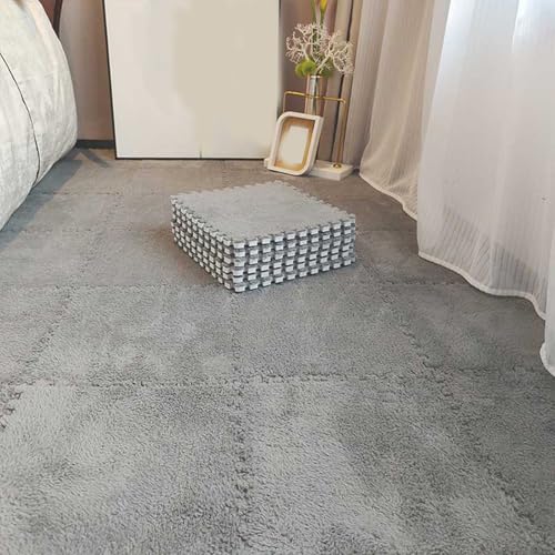 Zeyeo 12 Stück Plüsch-Bodenmatten Aus Ineinander Greifendem Schaumstoff, 30,5 X 30,5 X 1 cm, Quadratische Fliesen Mit Rand Für Die Heimdekoration(Light Gray) von Zeyeo