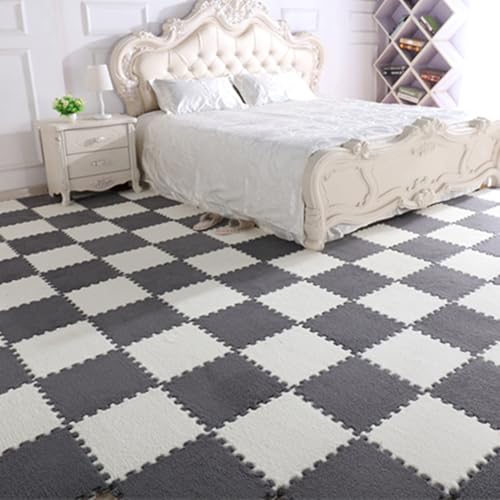 Zeyeo 16 Stück 12" X 12" X 1cm Weiche, Verdickte Ineinandergreifende Plüsch-Teppichfliesen Für Das Spielzimmer Zu Hause(Gray White) von Zeyeo