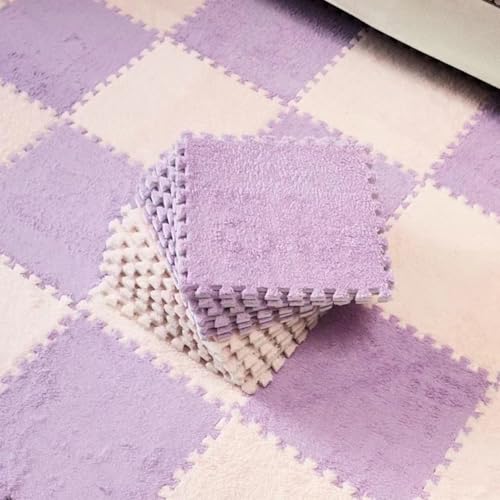Zeyeo 18 Ineinander Greifende Quadratische Teppichfliesen, Plüschschaum-Bodenmatte Mit Rand, 12 X 12 X 0,4 Zoll, Weicher Spielzimmerteppich Für Die Heimdekoration(Purple+pink) von Zeyeo