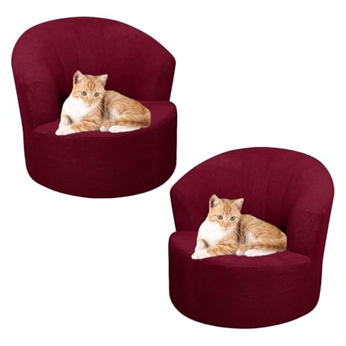 Zeyeo 2-teilige Runde Jacquard-Schonbezüge Für Drehstühle, Waschbar, Rundum Schützend, Burgunderrot, Für Wohnzimmer Und Mehrere Veranstaltungsorte (2er-Set)(Burgundy) von Zeyeo