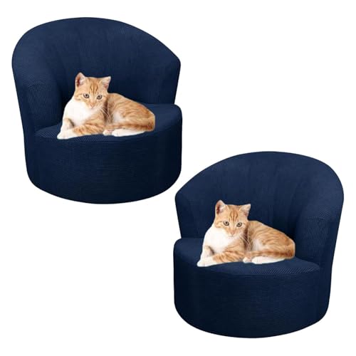 Zeyeo 2-teilige Runde Jacquard-Schonbezüge Für Drehstühle, Waschbar, Rundum Schützend, Burgunderrot, Für Wohnzimmer Und Mehrere Veranstaltungsorte (2er-Set)(Navy Blue) von Zeyeo
