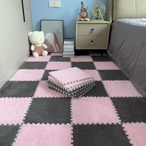 Zeyeo 20 Stück 12" X 12" X 1cm Weiche Plüsch-Fußmatten Aus Ineinandergreifendem Schaumstoff Mit Rändern Für Das Spielzimmer Zu Hause(Gray Pink) von Zeyeo
