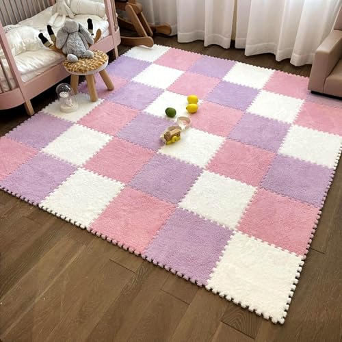 Zeyeo 20 Stück 12" X 12" X 1cm Weiche Plüsch-Fußmatten Aus Ineinandergreifendem Schaumstoff Mit Rändern Für Das Spielzimmer Zu Hause(Pink Purple White) von Zeyeo