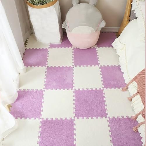 Zeyeo 20 Stück 12" X 12" X 1cm Weiche Plüsch-Fußmatten Aus Ineinandergreifendem Schaumstoff Mit Rändern Für Die Heimdekoration(Pink White) von Zeyeo