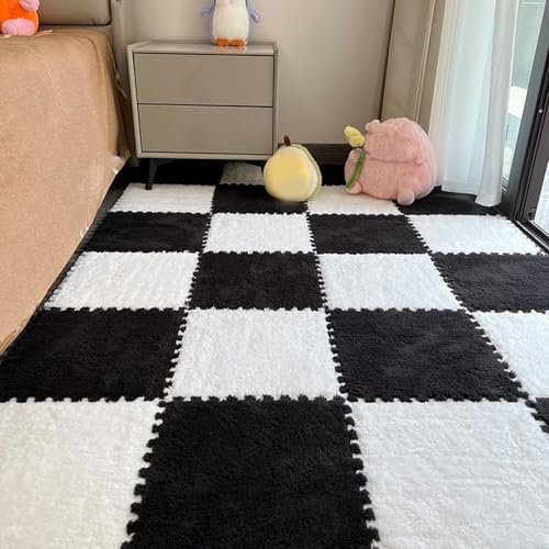 Zeyeo 20 Stück 12" X 12" X 1cm Weiche Plüsch Ineinander Greifende Eva-Schaum-Fußmatten Für Die Inneneinrichtung(Black White) von Zeyeo