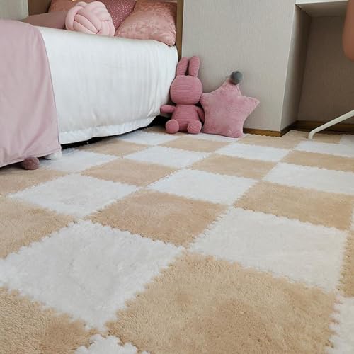 Zeyeo 20 Stück 12"x12"x1cm Ineinander Greifende Schaumstoff-Puzzle-Bodenmatten, Dick Gepolsterte Fliesen Für Spielzimmer Und Klassenzimmer(White+apricot) von Zeyeo